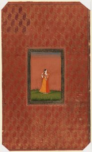 立っている女性、1875-1900（紙に不透明なトイレとゴールド） 作： Indian School
