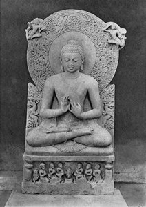 教えの仏陀（ダーマクラ・ムドラ）（砂岩 作： Indian School