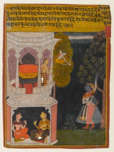 困惑したナイカ、ラシカプリヤシリーズのページ、1660年〜1690年（紙に不透明なトイレと金） 作： Indian School