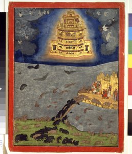The Celestial Chariot、1650年頃（紙に不透明な水彩と金） 作： インドの学校
