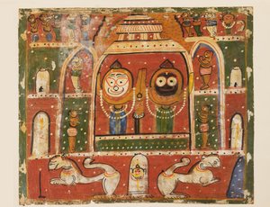 プーリの神社でのジャガンナータ・トリオ 作： Indian School