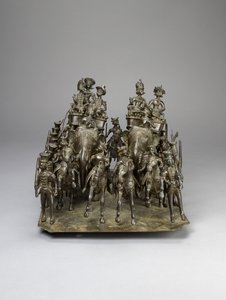 1820年頃、イギリスの住人と象に乗ったアワド藩王の騎兵隊（ブロンズ） 作： Indian School