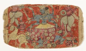 ドゥルガが悪魔シャンバとニシャンバを攻撃することから女神カーリーが悪魔と戦う（紙に不透明なトイレ） 作： Indian School