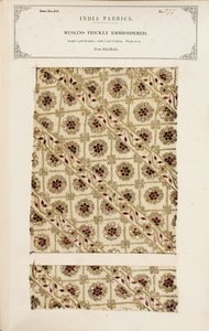 1866年に出版されたジョンフォーブスワトソンによる「インドの繊維製造業者のコレクション」からのマドラスの厚く刺繍されたモスリンのサンプル 作： Indian School