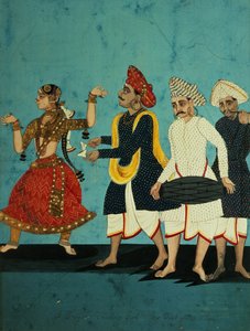 3人の音楽家と踊る少女、タンジョール、タミルナードゥ州、1850年頃