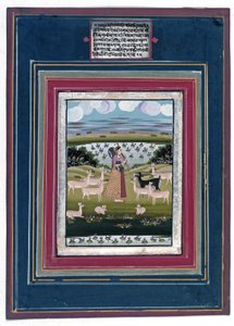 Todi ragini-動物のいる風景でビナを演奏する女性、1810〜20年