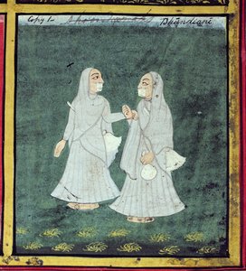 ドンディヤの二人の女性、宗教的指導者、ウダイプール、1810-20年頃（詳細）（136600も参照） 作： Indian School