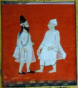 放浪する二人のモスリムのファキール（ジャンガム）宗教托鉢者、ウダイプール、1810-20年頃（紙にグワッシュ）（詳細）（136600も参照） 作： Indian School