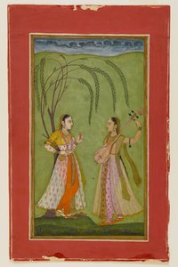 風景の中の2人の女性、c.1725（紙に不透明なトイレ） 作： Indian School