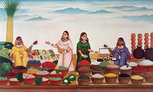 ベナレスの野菜とスパイスの市場、1840年頃 作： Indian School
