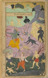 Vol.2 fol.237ラマとラクスマナがランカへの攻撃に加わる（不透明な水彩、インク、紙の上の金） 作： Indian School