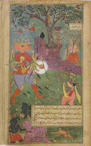 Vol.2 fol.264ラーヴァナが魔法のアスラ武器をラーマで発射（不透明な水彩、インク、紙の上の金） 作： Indian School