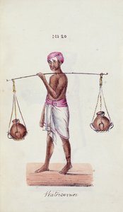 「インドのさまざまなカーストのダイジェスト」からのウォーターキャリア、Venkata Ramasvani 著、マドラス出版 作： Indian School