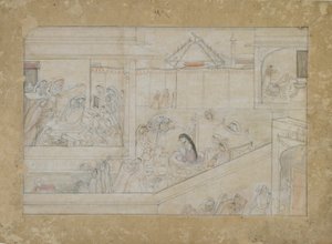 Naishadhicharitaシリーズ、Guler、Punjab Hills、1775-1800からの結婚式の準備（紙に不透明な水彩画）