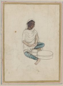 トウモロコシを挽く女性 作： Indian School