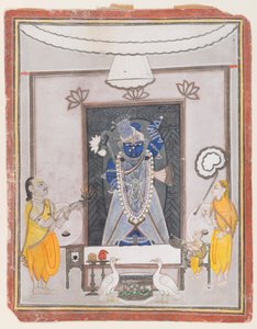 シュリーナタージ崇拝（紙に不透明なトイレ、金と銀） 作： Indian School