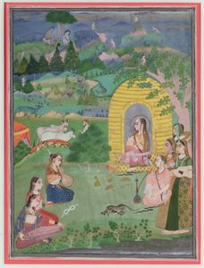 風景の中のヨギニス（女性のヒンドゥー教の禁欲主義者）、ビカネール学校、1680年頃 作： Indian School