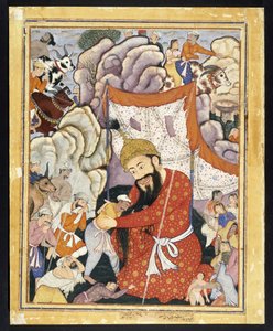 ズムールドシャーが山に避難する1570（不透明な水彩画と綿の布に金） 作： Indian School