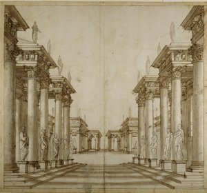 ローマ時代のアトリウム（紙にペンとインク 作： Inigo Jones