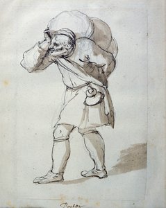 A porter laden（紙にペンとインク 作： Inigo Jones
