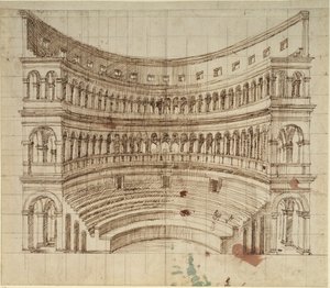 円形劇場（紙にペン、インク 作： Inigo Jones