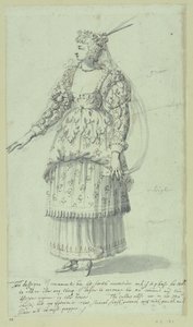クロリス：ヘンリエッタ・マリアのための最終スケッチ、1631年頃（紙にペンとインク 作： Inigo Jones