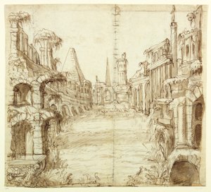 倒れた騎士道の家」1610年頃（紙にペンとインク 作： Inigo Jones