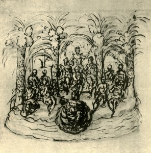 「女王と仮面舞踏会を含む海上戦車」、c1635、1942。 作： Inigo Jones