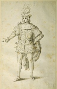 古代イギリスの衣装を着た青年 1611年頃 （紙にペンとインク 作： Inigo Jones