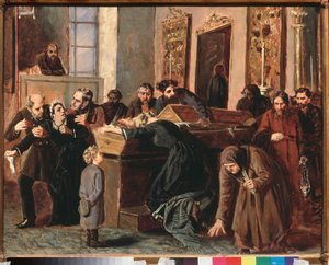 A Farewell to the Dead - Iosif Petrovich Volkov (1854-after 1897) の作品、紙に油彩