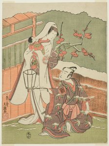 二代目嵐三五郎が源頼朝役、二代目瀬川菊之丞が雪女役で『妙義菊伊豆のきせわた』 作： Ippitsusai Bunchō