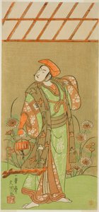 芝居鏡ヶ池面影蘇我で狐捕りに扮した蘇我十郎助成役の二代目市川駒蔵 1770年1月中村座で上演 作： Ippitsusai Bunchō