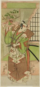 1773 年 2 月、森田座で上演された芝居「蘇我物語」の上演前祝賀会での二代目市川八百蔵 作： Ippitsusai Bunchō