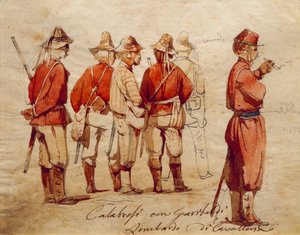 千人遠征中のカラブリア軍兵士、イラスト：Ippolito Caffi 作： Ippolito Caffi