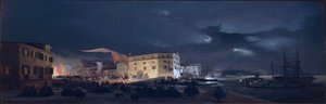 イタリア、ヴェネツィア・ラグーンに浮かぶ島、サン・ピエトロ・ディ・カステッロの夜祭り（Ippolito Caffi作、油彩・キャンバス）。 作： Ippolito Caffi