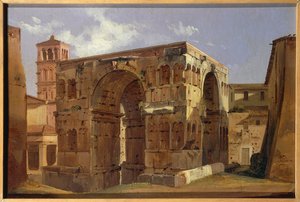イタリア、ローマ、Via Velabroの麓にあるヤヌスのアーチ（Ippolito Caffi作 作： Ippolito Caffi