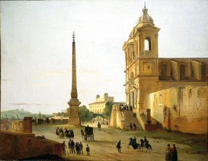 イタリア、ローマ、トリニティ・オン・マウント教会とサルスティウス派のオベリスク（Ippolito Caffi作 作： Ippolito Caffi