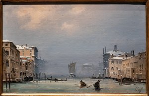 大運河の雪と霧 作： Ippolito Caffi