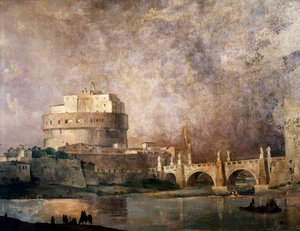 ローマ、サンタンジェロ城（サンタンジェロ）。イポリット・カッフィ（1809-1866）による絵画、油彩・キャンバス、19世紀半ば 作： Ippolito Caffi