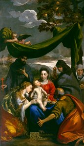 聖母マリアとマグダラのマリア、ピーター、クレア、フランシスと修道院、1600年頃 作： Ippolito Scarsella