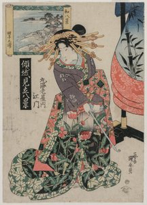 マルエビアの宮廷女官エモンとタゴ湾の眺め... 1820年代後半から1830年代前半頃 作： Ipposai Kuniyasu