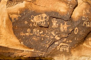 2005年、ウィロー・ベンドにある、バイソンともう1頭の妊娠したバイソンが描かれた岩の上のペトログリフ（写真）。