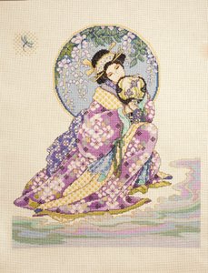 着物姿の女扇子クロスステッチ 作： Ira Blount