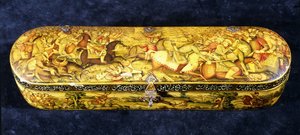 チャルディラーンの戦いで描かれた張り子のペンボックス 作： Iranian School