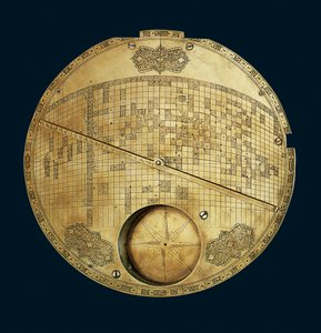 イスファハンからのイスラムのメッカ中心の世界地図、サファヴィー朝 作： Iranian School
