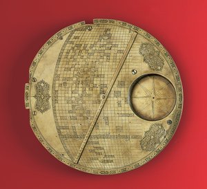 イスファハンからのイスラムのメッカ中心の世界地図、サファヴィー朝 作： Iranian School