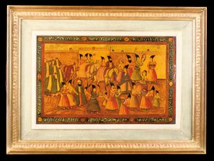 塗装されたパネルのペアの1つ、カジャールイラン、1850-75 作： Iranian School