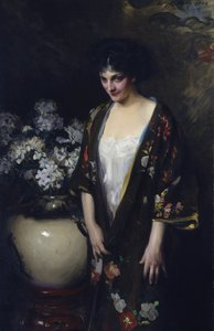 茶色の着物（キャサリン・ベータ・ラ・フォークの肖像） 作： Irving R. Wiles