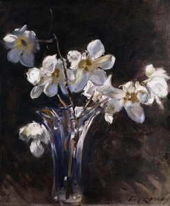 花瓶に入ったモクレン 作： Irving Ramsay Wiles