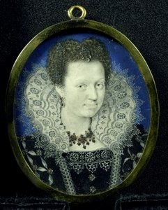 女性の肖像、c.1600-17（羊皮紙、金属、ガラス） 作： Isaac (attr. to) Oliver
